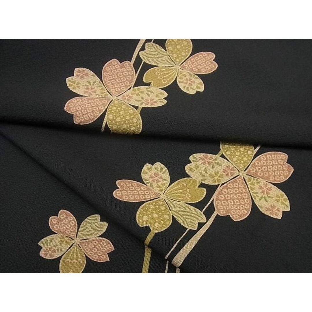 平和屋1□極上 小紋 舞桜 黒地 反端付き 逸品 未使用3s3111-