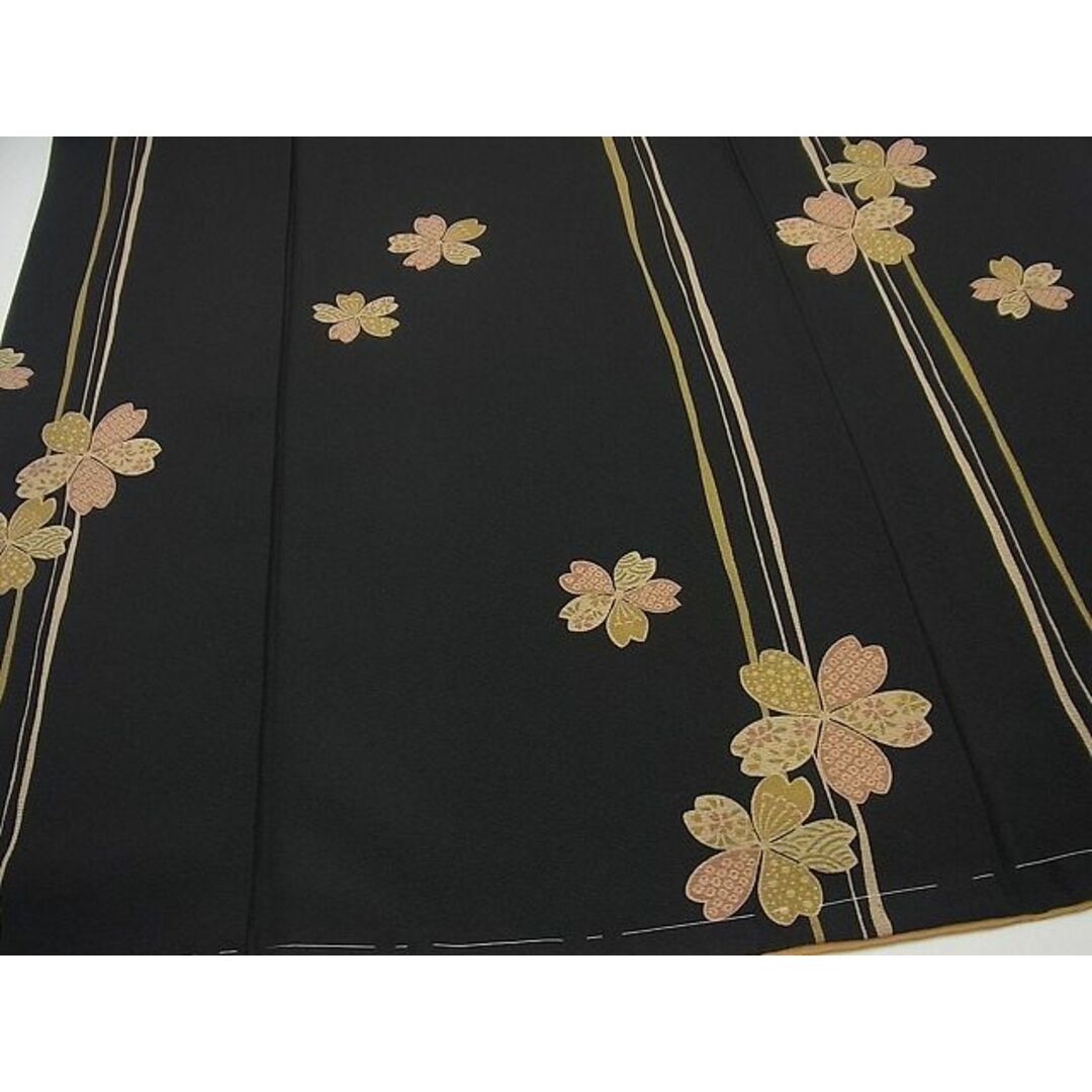 平和屋1□極上 小紋 舞桜 黒地 反端付き 逸品 未使用3s3111-