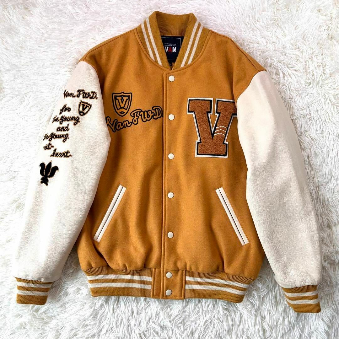 激レア】VAN JACKET セミデコ スタジャン 黄×白 袖レザー L