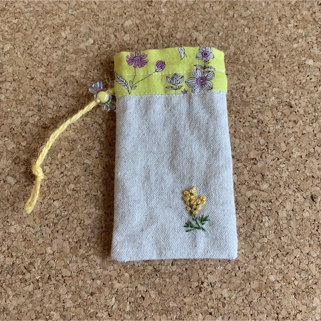 ミモザ刺繍入 ラベンダーポプリサシェ 香り袋 お守り袋 ハンドメイド ...