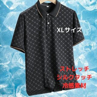 【新品】半袖ポロシャツ XLサイズ ドット柄 ＜ブラック×ゴールドライン＞黒×金(ポロシャツ)