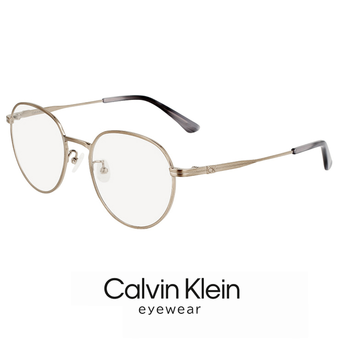 【新品】 カルバンクライン メンズ メガネ ck22126lb-719 calvin klein 眼鏡 めがね ゴールド 系 カラー チタン メタル フレーム ボストン 型 丸メガネ