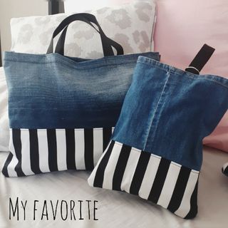 レッスンバッグ&上履き入れセット　ストライプ(バッグ/レッスンバッグ)
