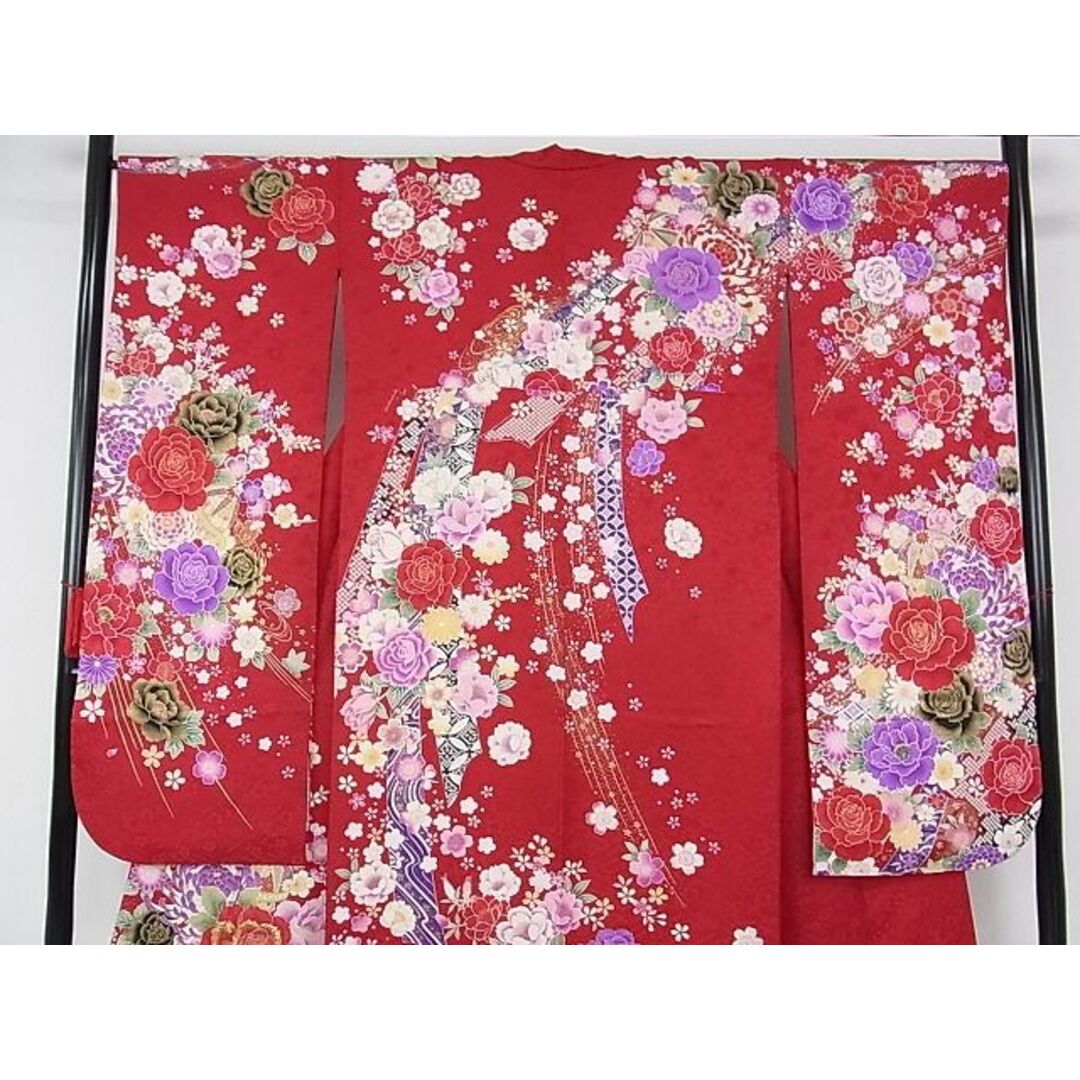 平和屋-こころ店■極上　振袖　紅型　花鳥文　着丈170cm　裄丈69cm　正絹　逸品　3kk2595