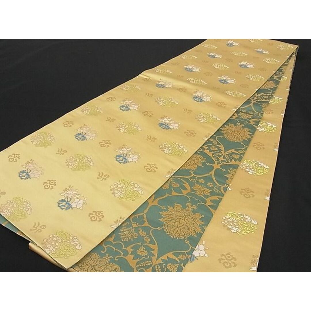 平和屋-こころ店□極上 両面全通柄袋帯 飾花文 金糸 正絹 逸品 3kk1866