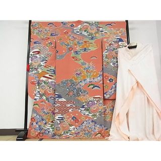 平和屋-こころ店□極上 振袖・長襦袢セット 型染め 吉祥花文 着丈170.5