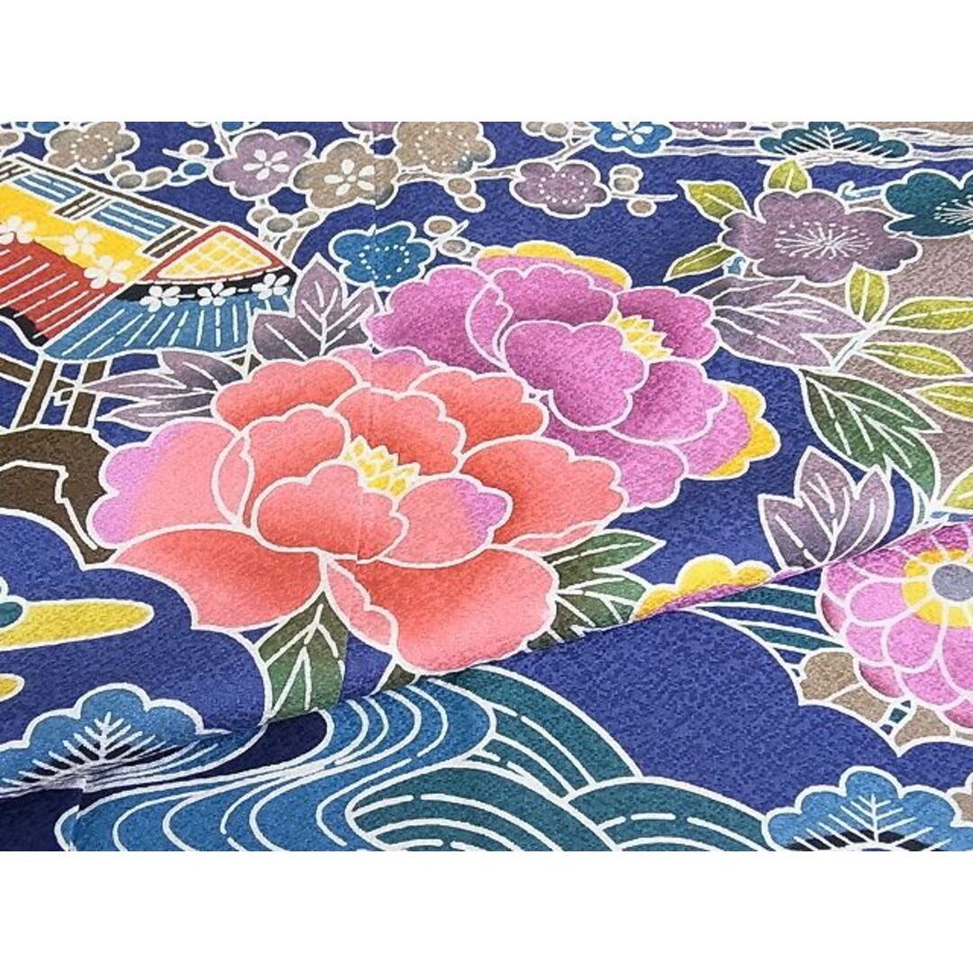 平和屋-こころ店■極上　振袖　紅型　花鳥文　着丈170cm　裄丈69cm　正絹　逸品　3kk2595