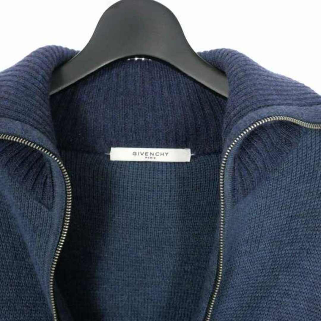 GIVENCHY(ジバンシィ)のジバンシィ 切り替え ジップアップ ニット セーター ジャケット ロゴ L 青 メンズのトップス(ニット/セーター)の商品写真