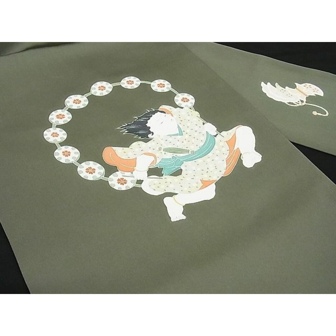 平和屋-こころ店□塩瀬 九寸名古屋帯 手描き 雷神 童子 正絹 逸品