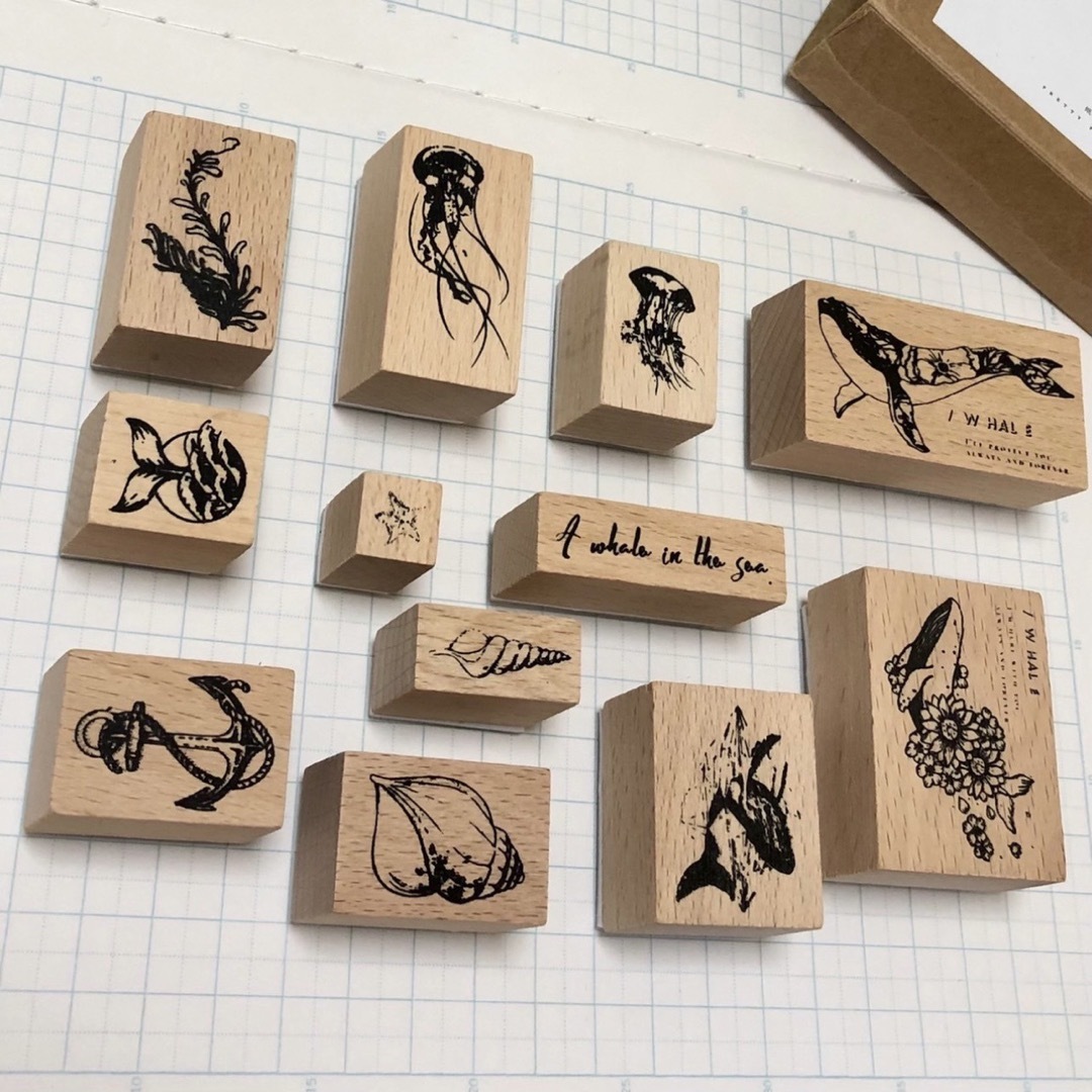 【D】海の生き物 ヴィンテージスタンプ 12個入り ハンドメイド かわいい
