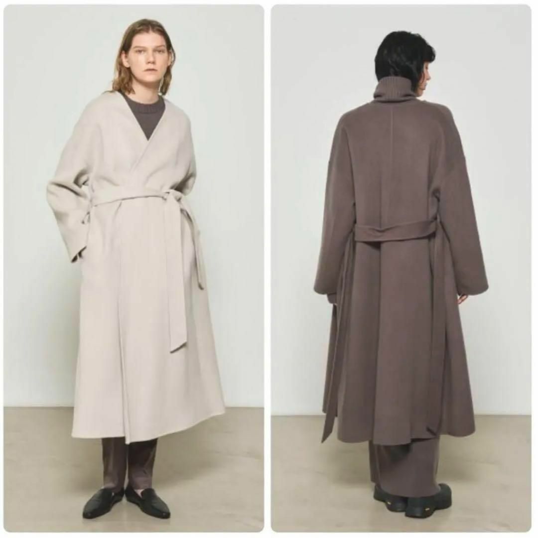 美品 NORC ノーカラーリバーウールコート ライトグレー サイズ2-