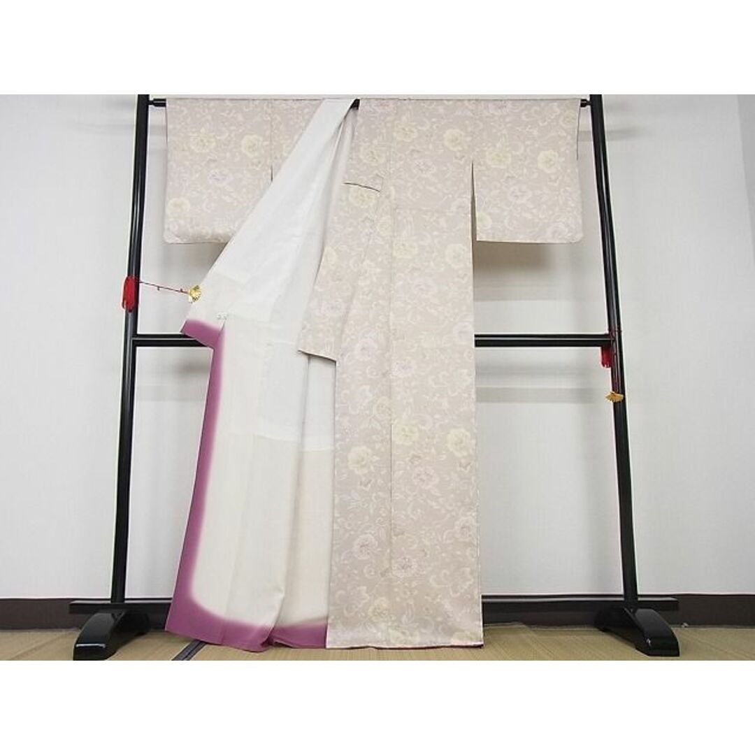 平和屋-こころ店□極上 小紋 花唐草文 着丈165cm 裄丈65cm 正絹 逸品
