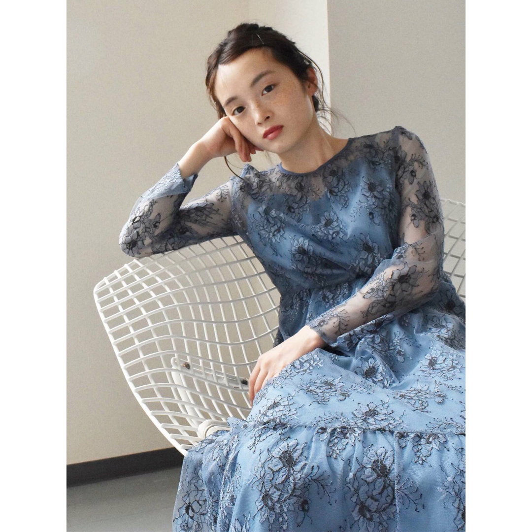 Kaene】オールレースワンピース ドレス ブルー 結婚式 パーティー