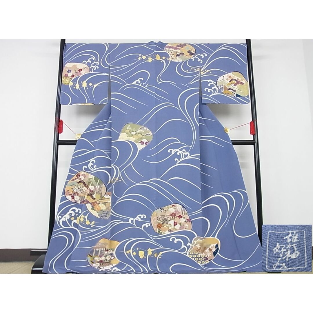 平和屋-こころ店■極上 創業460年・千總 訪問着 枝花文 紫鳶色地 金彩 着丈168cm 裄丈69cm 正絹 逸品 未使用 3kk2785