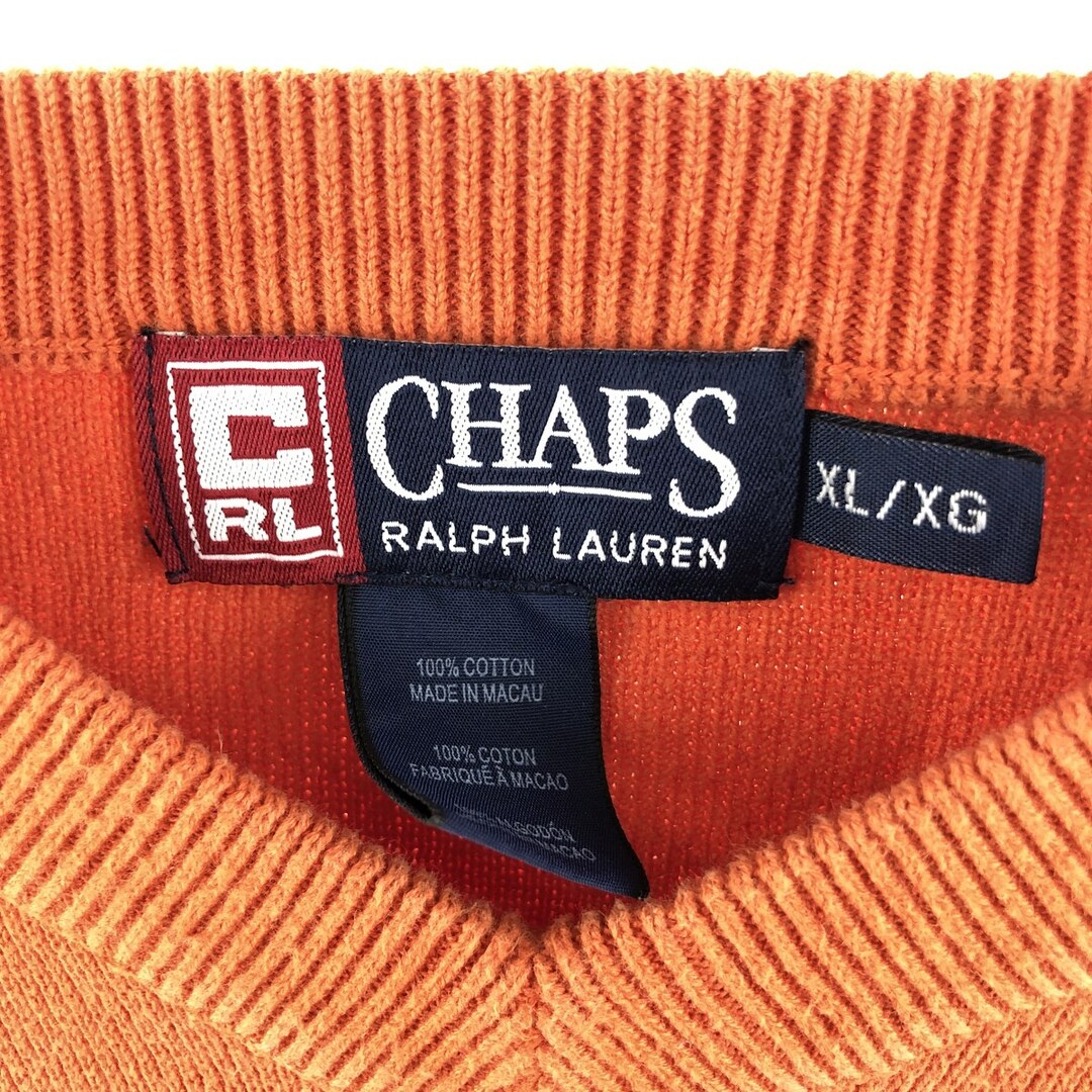 Ralph Lauren(ラルフローレン)の古着 90年代 ラルフローレン Ralph Lauren CHAPS チャップス Vネック コットンニットセーター メンズXL ヴィンテージ /eaa367259 メンズのトップス(ニット/セーター)の商品写真