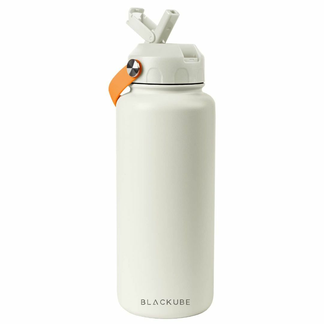 【色: 茶白】Blackube ストロー水筒 1000ml 真空二重構造スポーツ