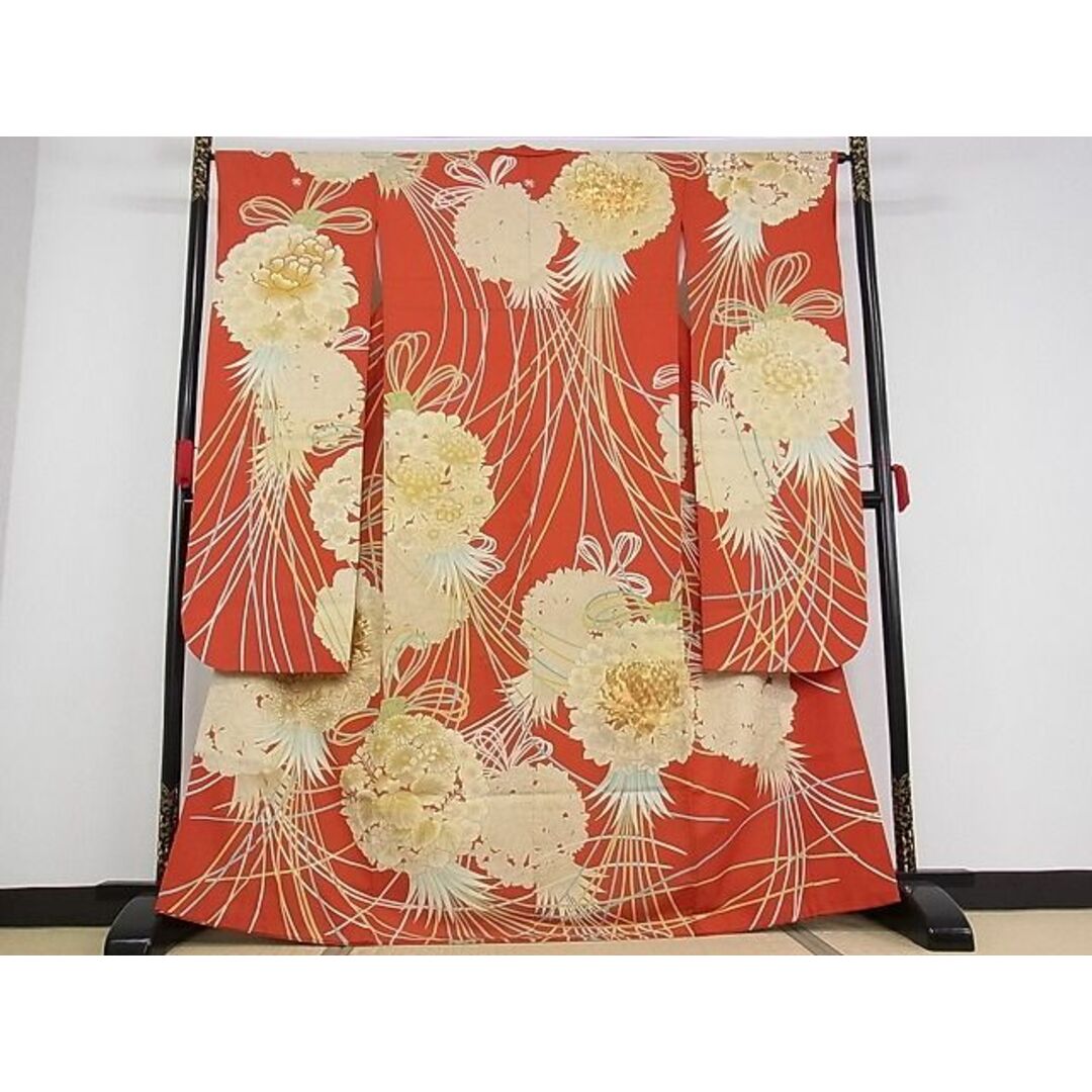 平和屋-こころ店■極上 振袖 駒刺繍 花くす玉文 金彩 金通し地 着丈165cm 裄丈65cm 正絹 逸品 3kk1600 1