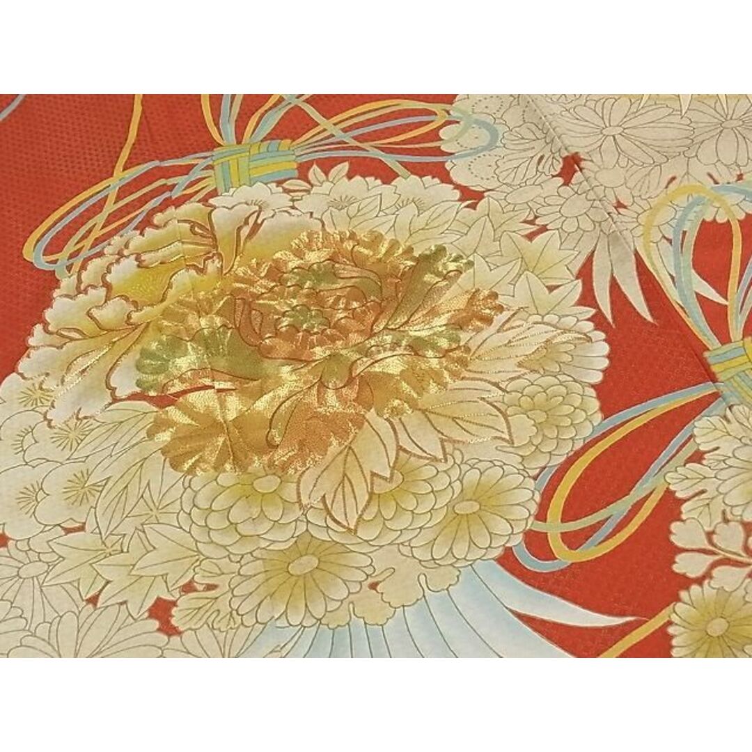 平和屋-こころ店■極上 振袖 駒刺繍 花くす玉文 金彩 金通し地 着丈165cm 裄丈65cm 正絹 逸品 3kk1600 4