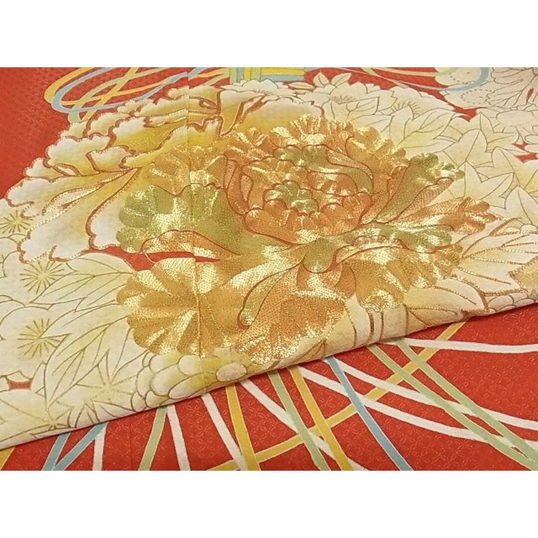 平和屋-こころ店■極上 振袖 駒刺繍 花くす玉文 金彩 金通し地 着丈165cm 裄丈65cm 正絹 逸品 3kk1600 5