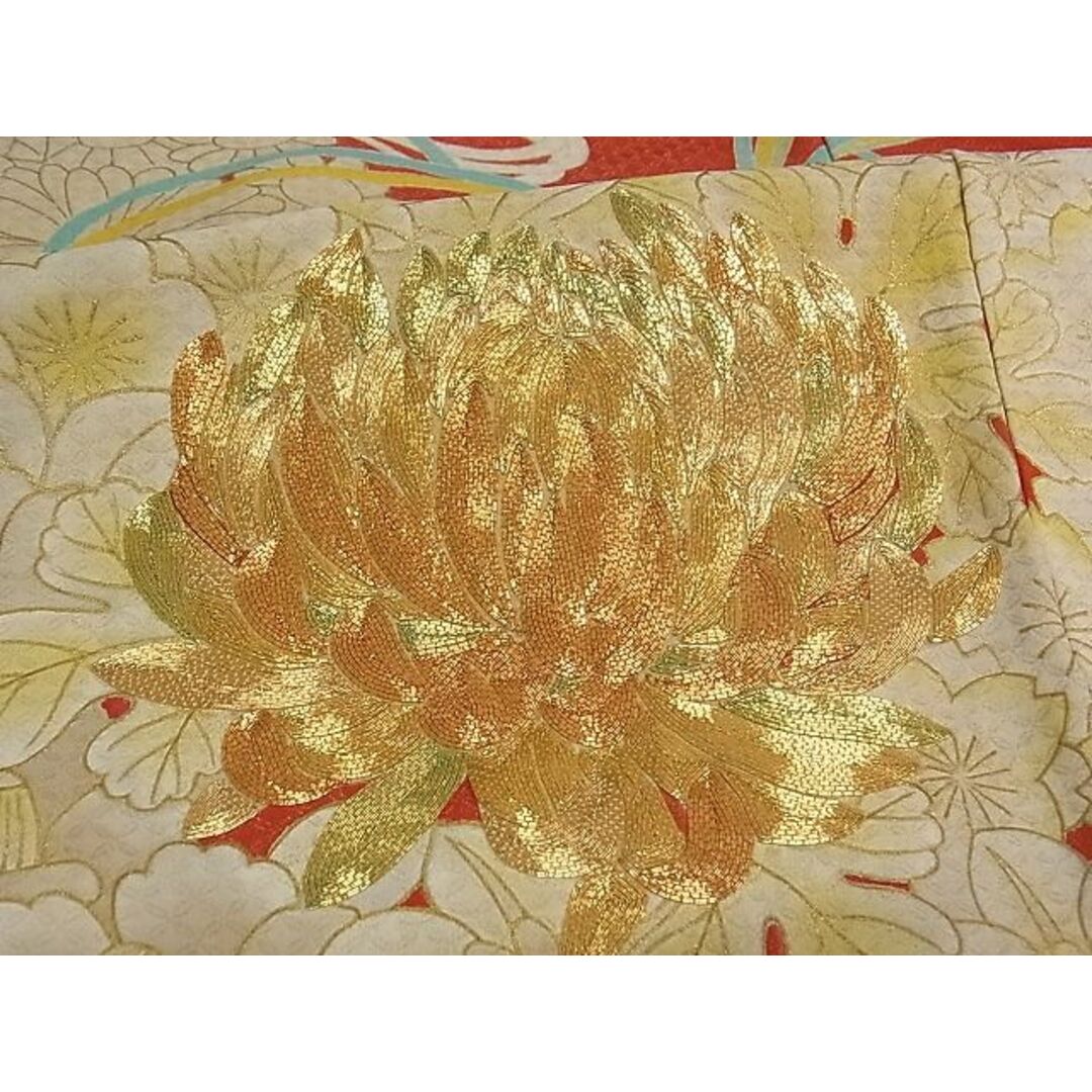 平和屋-こころ店■極上 振袖 駒刺繍 花くす玉文 金彩 金通し地 着丈165cm 裄丈65cm 正絹 逸品 3kk1600 7