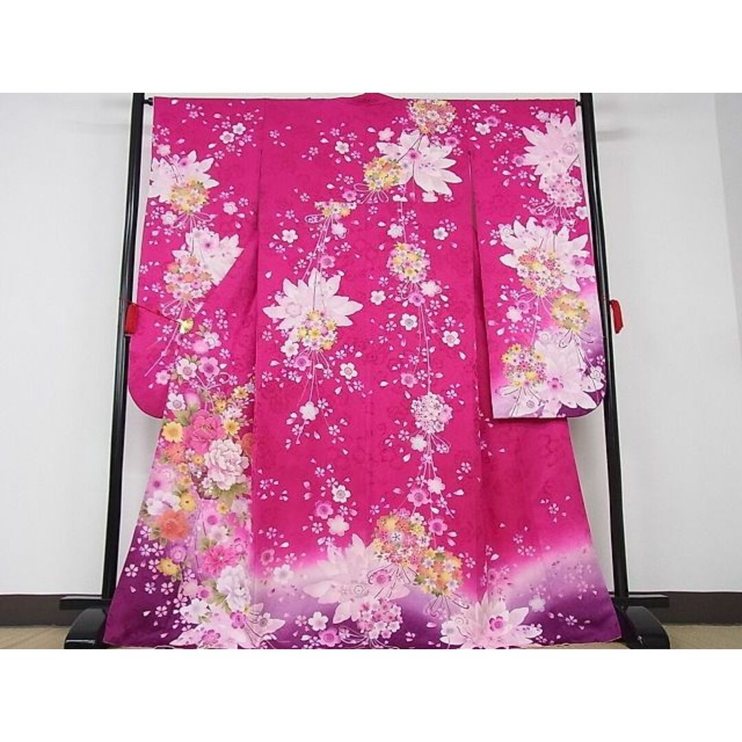 平和屋-こころ店■豪華振袖　駒刺繍　花籠文　暈し染め　金彩　着丈167cm　裄丈65cm　正絹　逸品　3kk1947