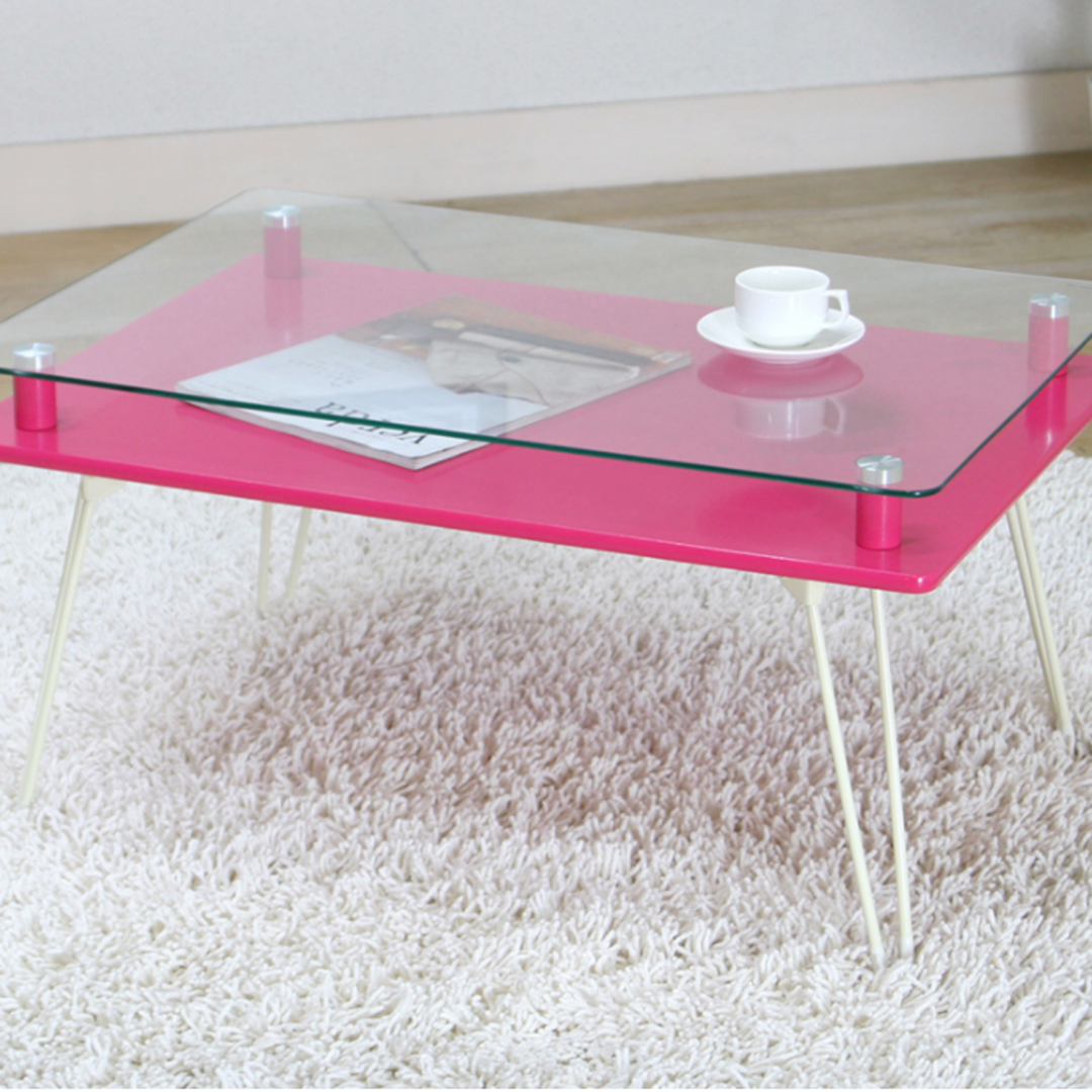 ガラス天板ディスプレイローテーブル  ピンク W70 6