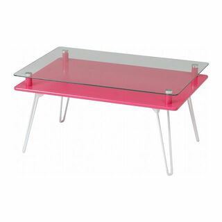 ガラス天板ディスプレイローテーブル  ピンク W70(ローテーブル)