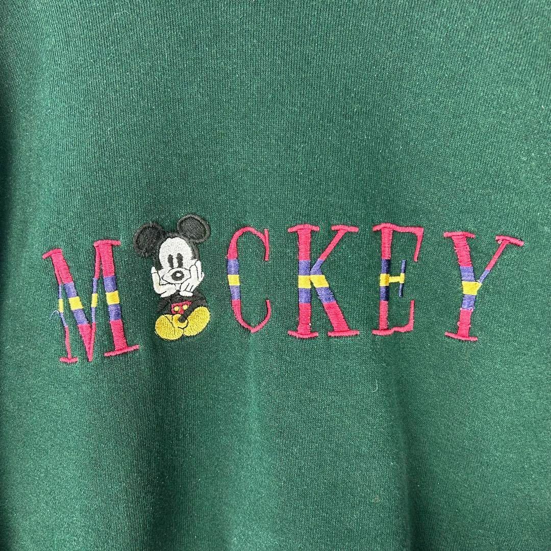 90s Disney USA製 ミッキー 刺繍スウェット グリーン