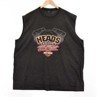 ハーレーダビッドソン(Harley Davidson)の古着 ハーレーダビッドソン Harley-Davidson 両面プリント モーターサイクル バイクTシャツ ノースリーブ USA製 メンズXL /eaa320789(Tシャツ/カットソー(半袖/袖なし))