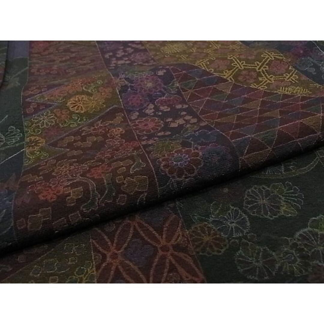 平和屋-こころ店■極上 前田仁仙 仁仙更紗 小紋・袋帯セット 仁仙花布 草花間道 やまと金ラベル 反端付き 着丈169cm 裄丈67cm 逸品 3kk1459