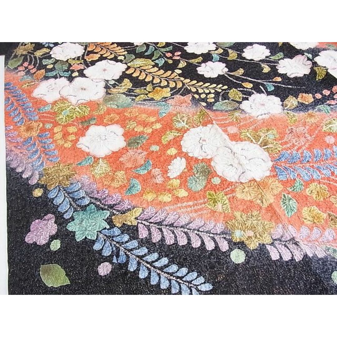 平和屋-こころ店□極上 振袖 辻が花 暈し染め 黒地 金通し地 着丈169cm