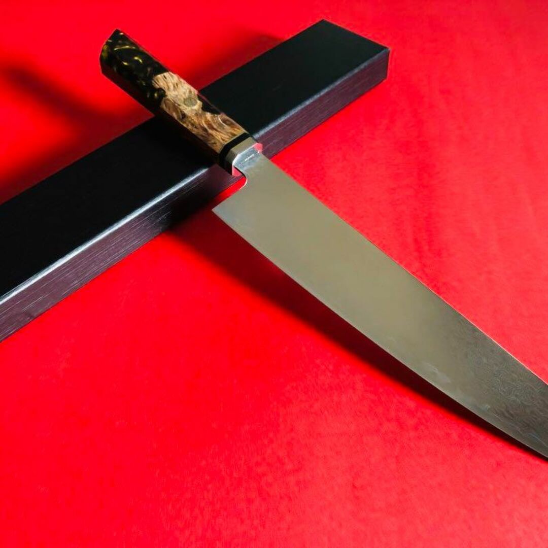 VG10 67層スタビライズドウッド柄ダマスカス牛刀 240mm【黒】 - 食器