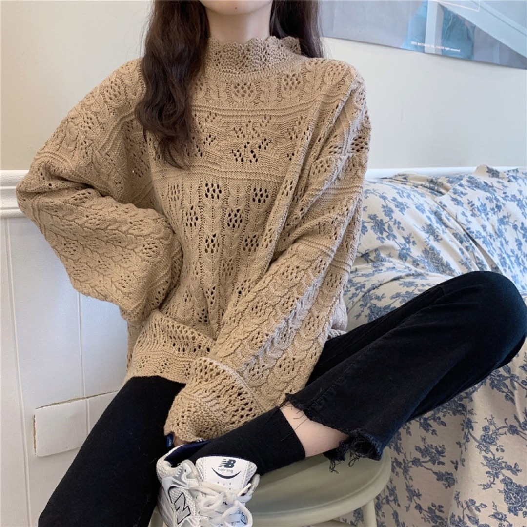 クロシェ 編み かぎ針 ニット セーター トップス ベージュの通販 by