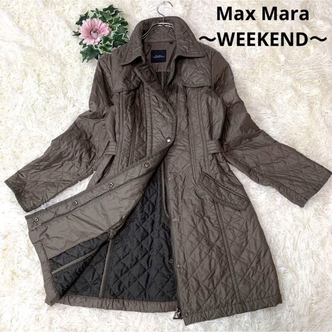 【美品】ロングコート　フォックスファー　キルティング　MAXMARA