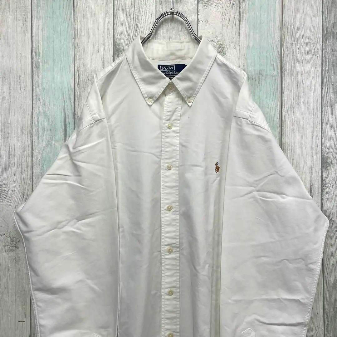 ポロ　ラルフローレン　長袖　シャツ　刺繍　厚手　ホワイト　白　XLオーバーサイズ