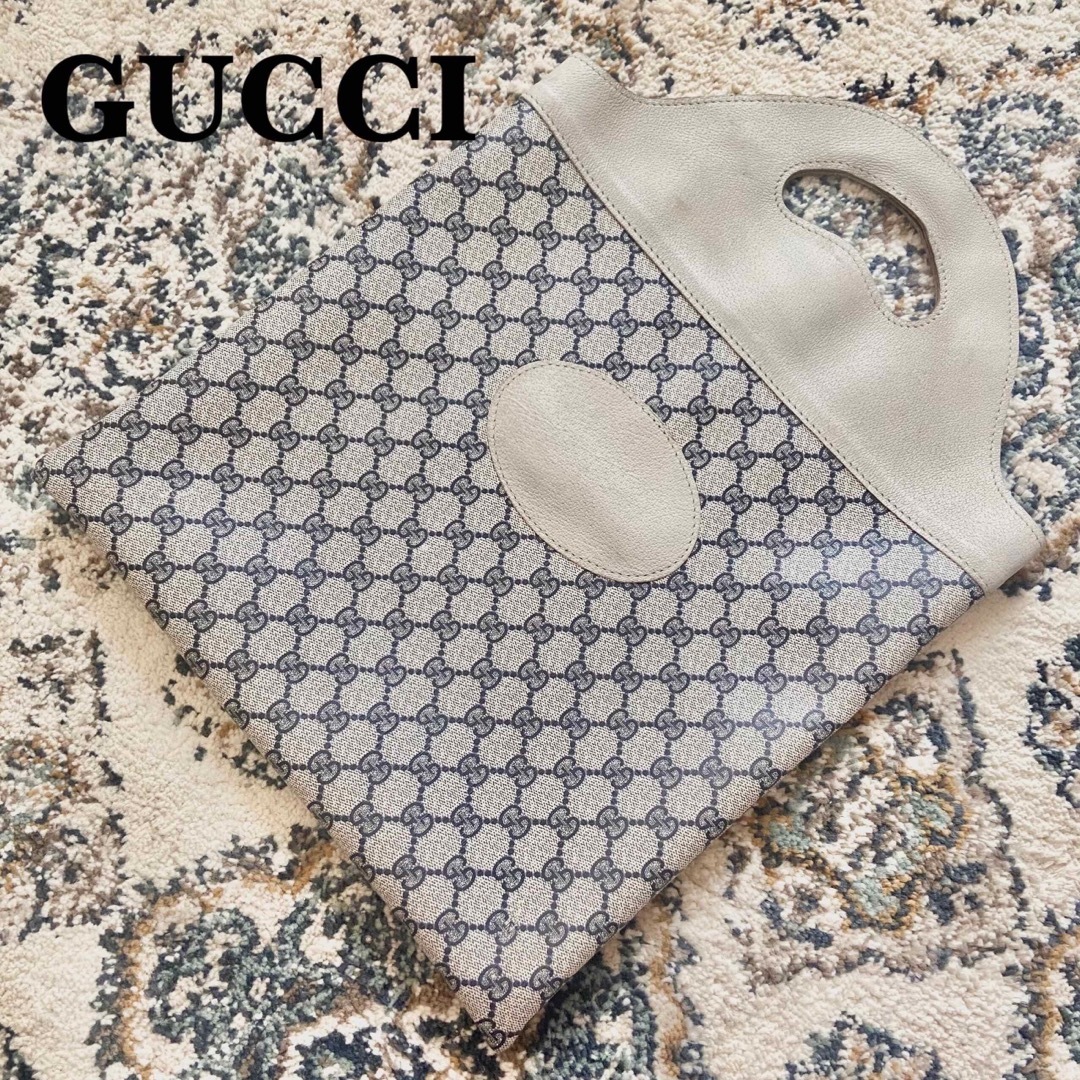 美品】GUCCI グッチ ハンドバッグ PVC GG柄 ネイビー-