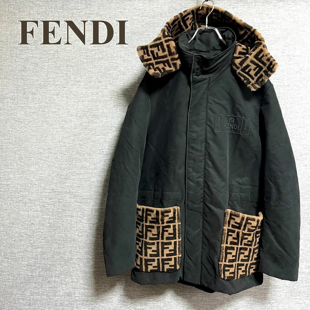 フェンディ FENDI コート フード付き ズッカ ボア ブラック | フリマアプリ ラクマ