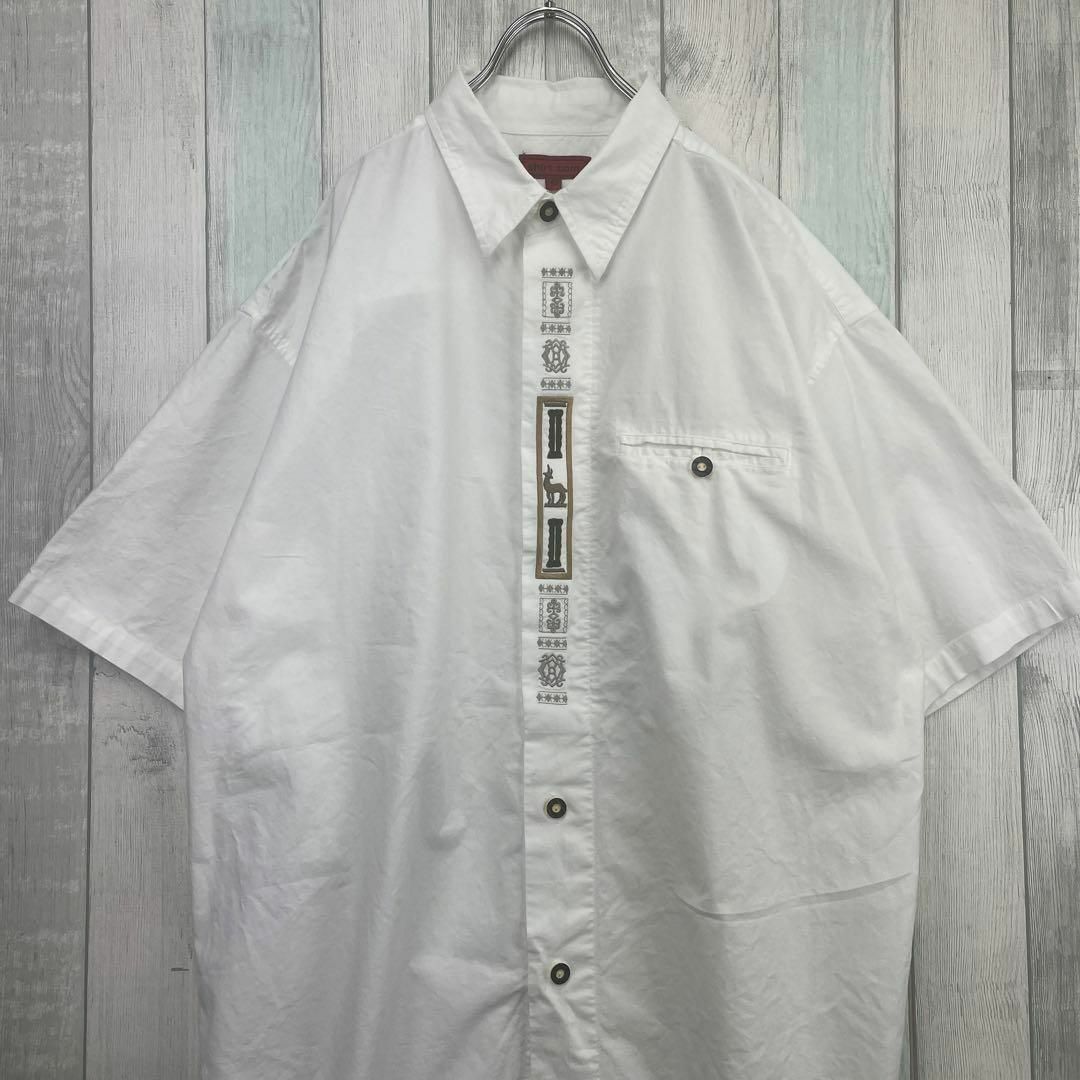 チロルシャツ　半袖　刺繍　XL　ホワイト