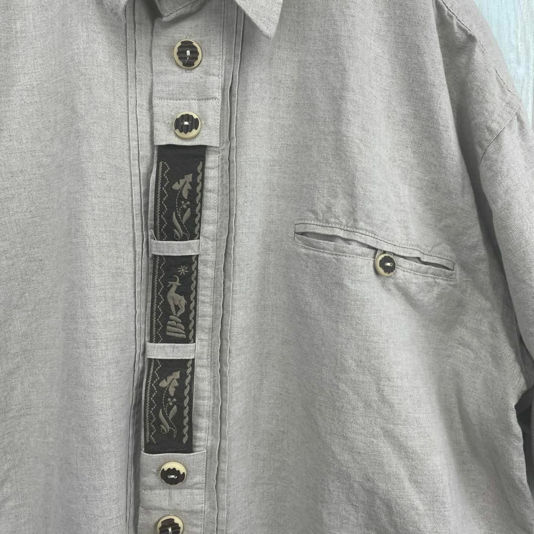 チロルシャツ　半袖　刺繍　胸ポケット　XL
