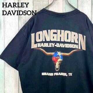 ハーレーダビッドソン(Harley Davidson)の古着　ハーレーダビッドソン　Tシャツ　両面プリント　ロングホーン　黒　L(Tシャツ/カットソー(半袖/袖なし))