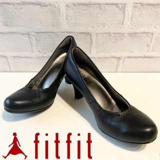 フィットフィット(fitfit)の【極美品！着用数回使用感少！】fitfitブラックレザーパンプス！(ハイヒール/パンプス)