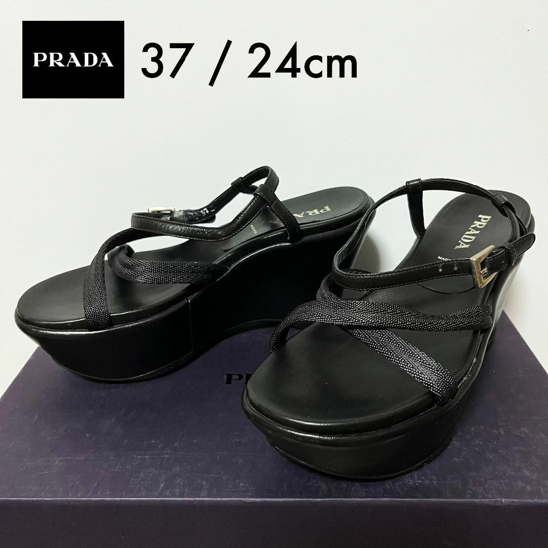 PRADA プラダ サンダル【おまけ付き】レザー BLACK 黒 ブラックBLACKサイズ