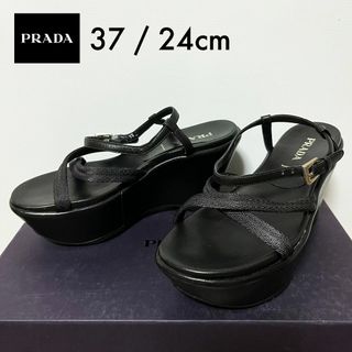 プラダ(PRADA)のPRADA プラダ サンダル【おまけ付き】レザー BLACK 黒 ブラック(サンダル)