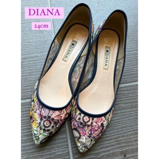 DIANA フラットシューズ　チュールレース　花柄　24センチ(バレエシューズ)