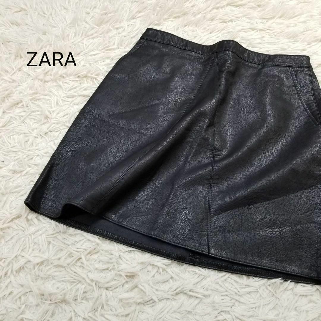 ZARA BASICエコレザー台形ミニスカート海外M黒ライダース ロック