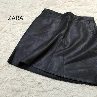 ザラ(ZARA)のZARA BASICエコレザー台形ミニスカート海外M黒ライダース ロック(ミニスカート)