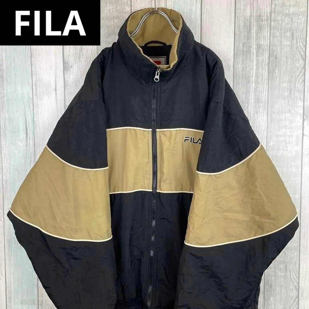 FILA(フィラ)の古着　フィラ　ブルゾン　ゆるだぼ　L　ブラック×ブラウン メンズのジャケット/アウター(ブルゾン)の商品写真
