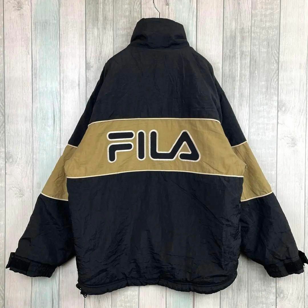 FILA(フィラ)の古着　フィラ　ブルゾン　ゆるだぼ　L　ブラック×ブラウン メンズのジャケット/アウター(ブルゾン)の商品写真