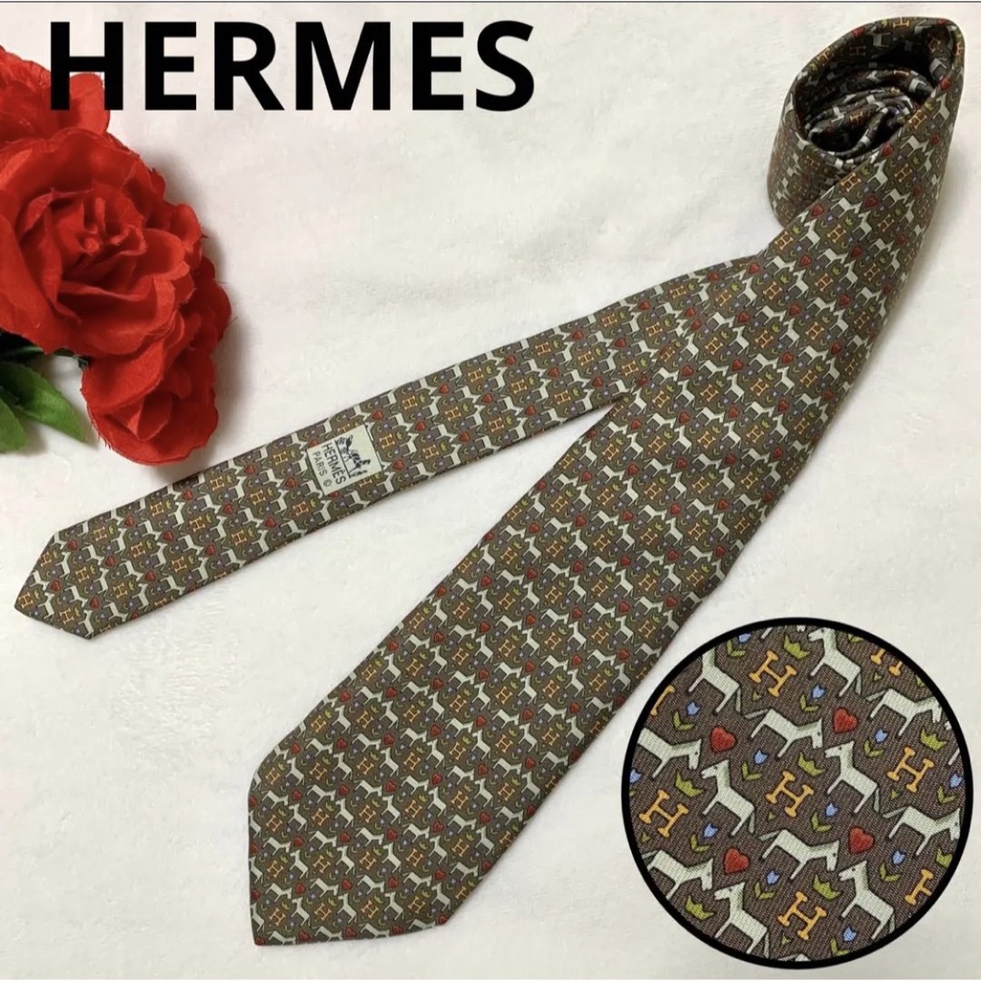 【美品】HERMES エルメス ネクタイ 総柄 オシャレ