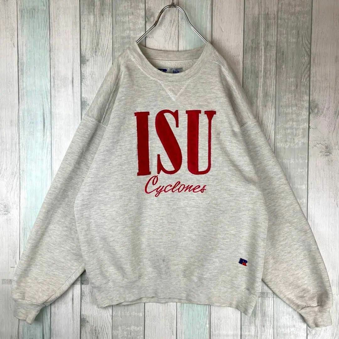古着 ラッセル スウェット USA 刺繍 ハイコットン厚手 ゆるだぼ グレー L